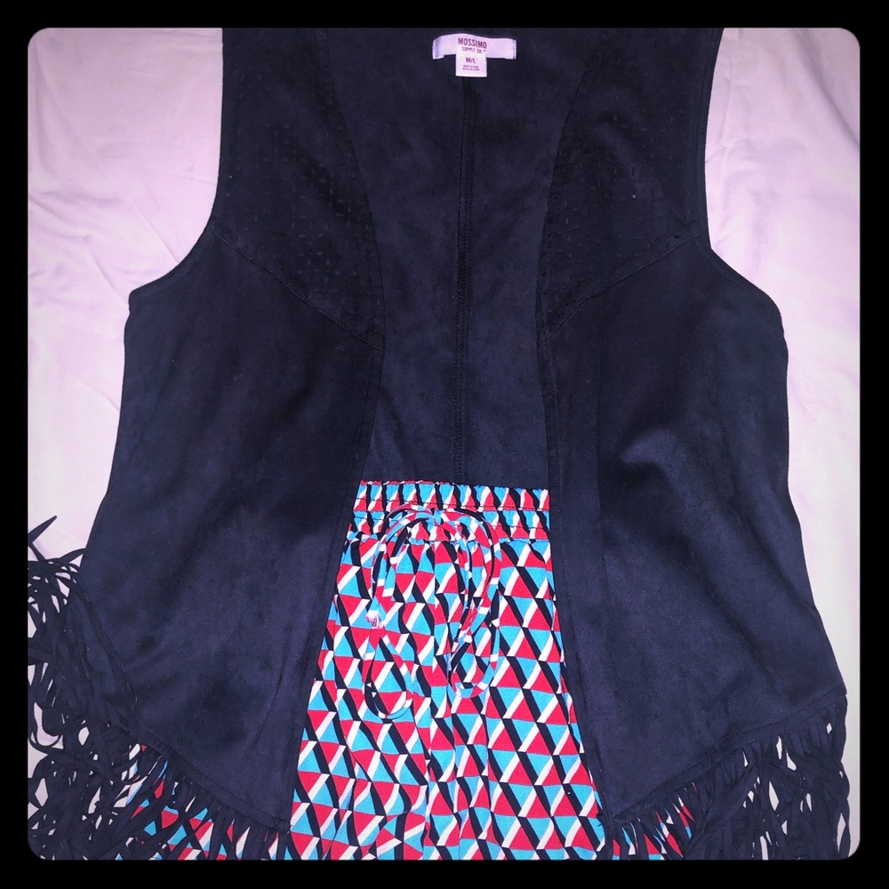 Mossimo black suede fringe vest & forever 21 short